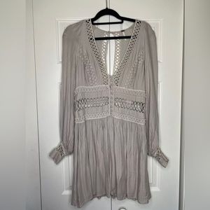 Free People I Think I Love You Long Sleeve Dress Womens 6 Cream  Eyelet Lace
